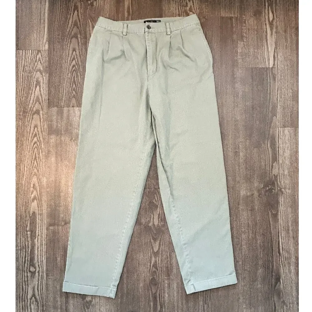 Vintage GAP Khakis Easy Fit Pleated Cuffed Chinos Mens 33x32 Beige